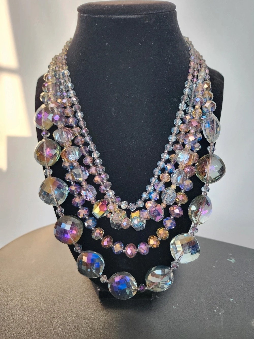 Multi-Strand Aurora Crystal Statement Necklace - Iridescent